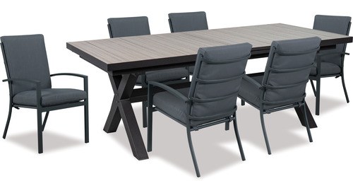 Lilac 2020 Oblong Extension Outdoor Table & Matzo High Back Chairs x 6